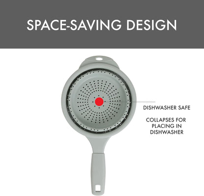 Dexas 10" Collapsible Silicone Colander in Cream, Kitchen Strainer with Handles, 15.1 Cup Capacity | BPA-Free, Heat-Resistant, Space-Saving Kitchen Tool