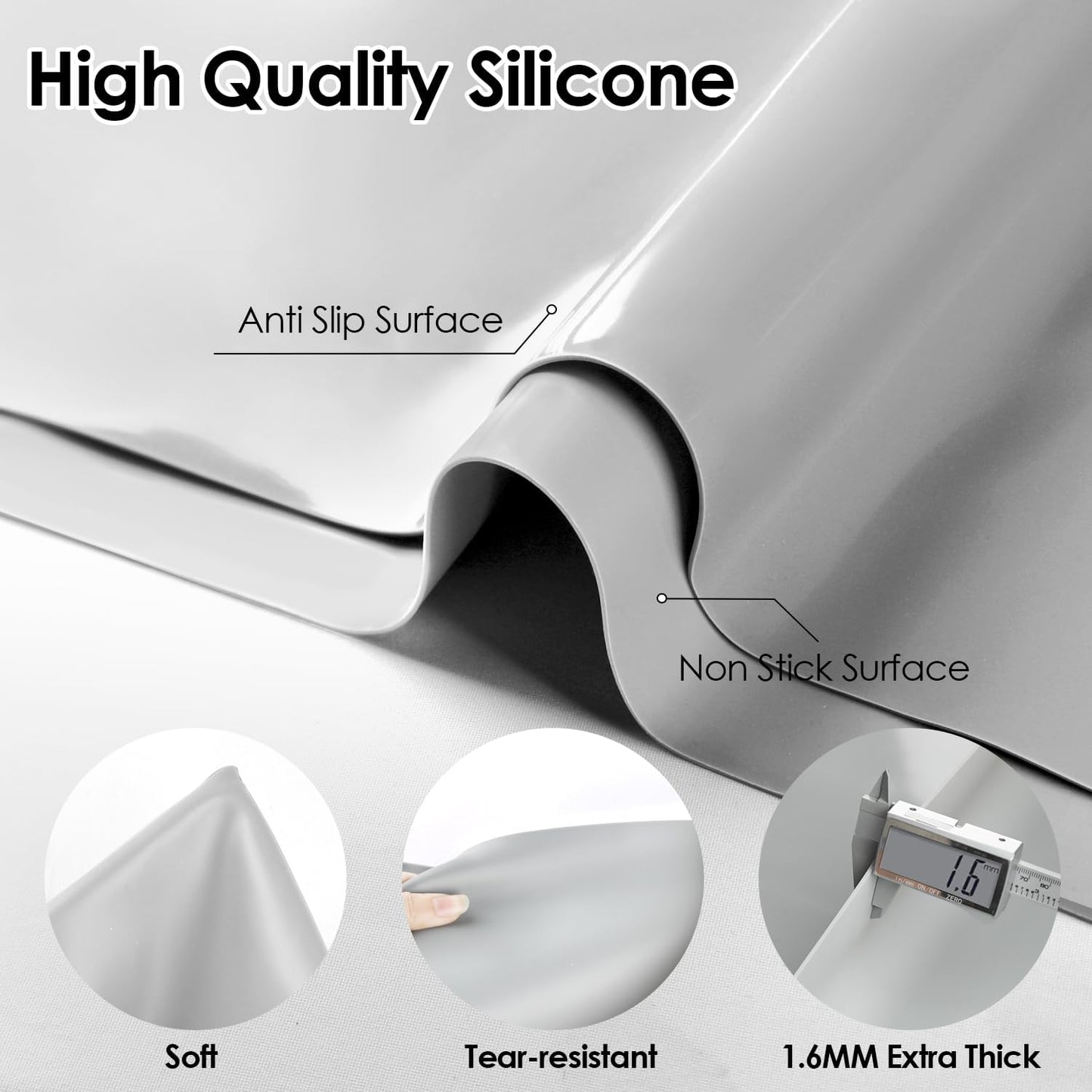 Standard Silicone Mat,Black Baking Mat-Food Grade Kids Dinner Table Placemat Non Slip Counter Mat with Raised Edges Heat Resistant Mat for Air Fryer Nonstick Pastry Dough Mat(1 Pack 23.6'' x 15.7'')