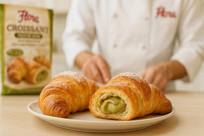 Flora Chocolate & Milk Croissants – Italian Pastry with Chocolate & Milk Cream Filling | Soft, Oven-Baked & Ready to Eat | Imported from Italy (Pack of 6)