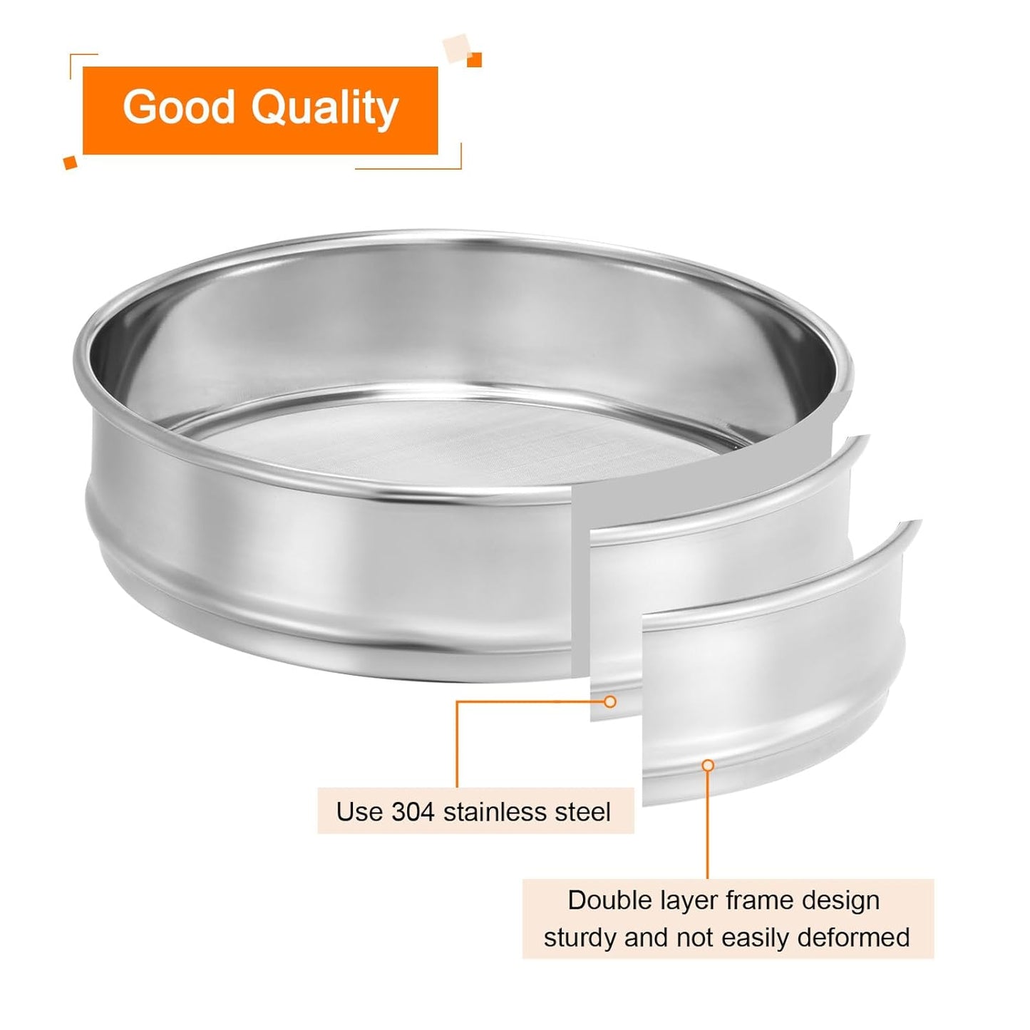 PATIKIL 10 Mesh Lab Sieve, 8" Diameter Test Sieve 304 Stainless Steel Wire Cloth (2mm) for Industrial Laboratory