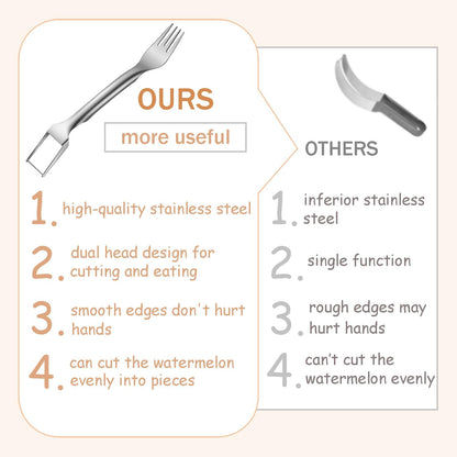 2-in-1 Watermelon Slicer Fork Stainless Steel Watermelon Cutter Tool Portable Dual Head Fruit Forks Slicer Summer Fruit Cutter for Home Kitchen