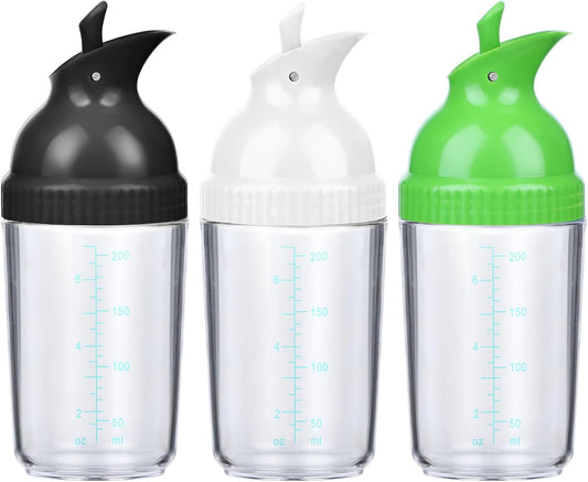 Lemecima 3 Pack Salad Dressing Shaker Container, Homemade Salad Dressing Bottle Mixer Measure,Dripless Pour, Soft Grip, BPA Free
