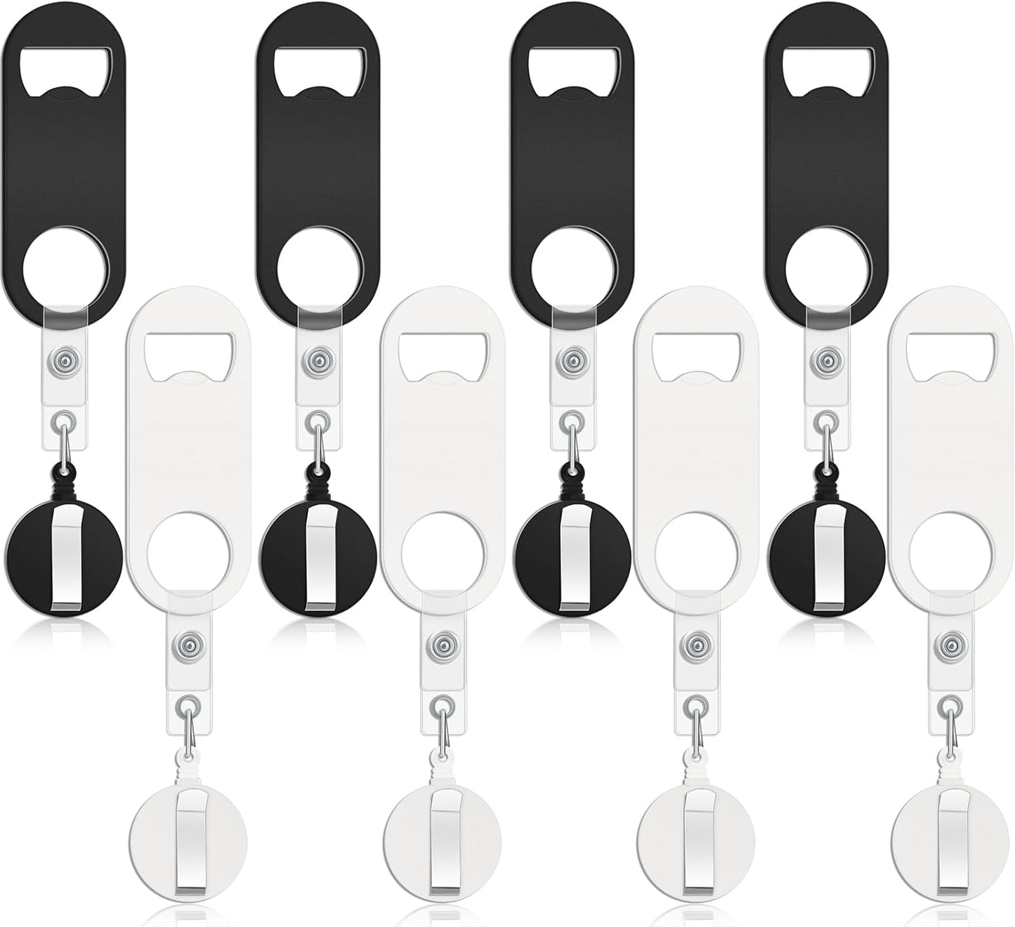 Honoson 8 Pieces Retractable Flat Bottle Opener Bartender Beer Opener with Round Badge Reel Clips Holder Bar Keys for Bartender Gifts Kitchen Home Party Supplies (Classic,Multicolor)