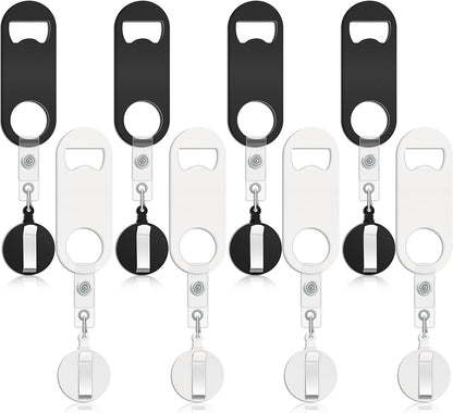 Honoson 8 Pieces Retractable Flat Bottle Opener Bartender Beer Opener with Round Badge Reel Clips Holder Bar Keys for Bartender Gifts Kitchen Home Party Supplies (Classic,Multicolor)