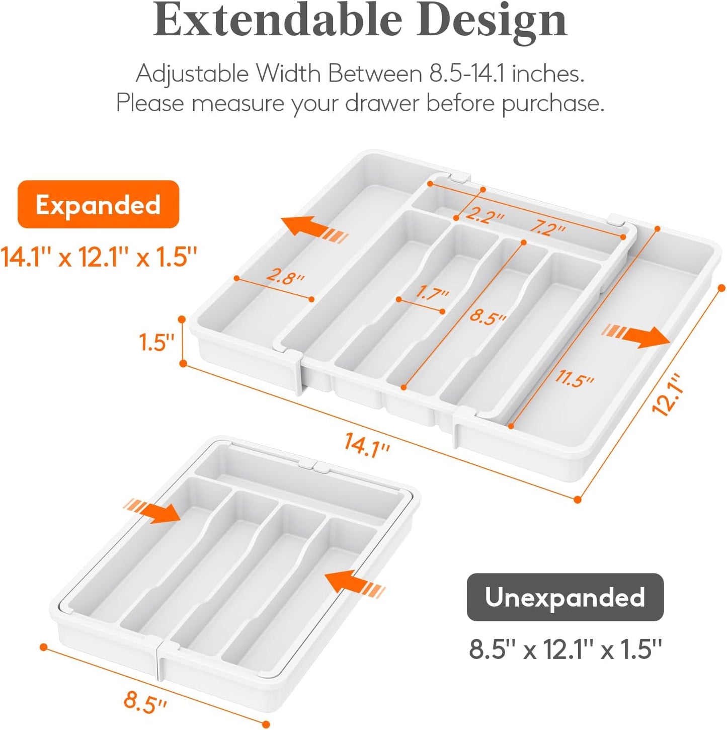 Lifewit Silverware Drawer Organizer, Expandable Utensil Tray for Kitchen, BPA Free Flatware and Cutlery Holder, Adjustable Plastic Storage for Spoons Forks Knives, 11-18 x 14", Black