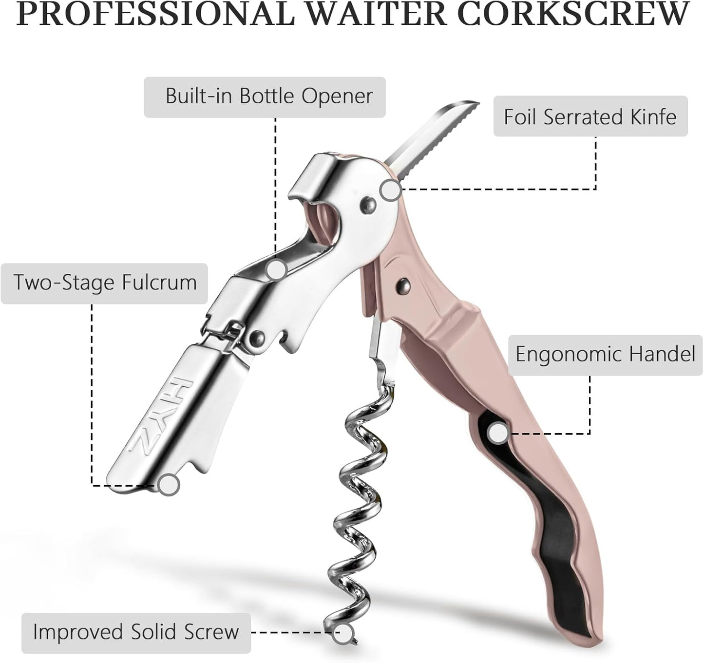 HYZ 2-Pack Wine Opener Waiter Corkscrew, Professional Wine Key for Servers, Bartender, with Foil Cutter, Manual Wine Bottle Opener Double Hinged (Black)