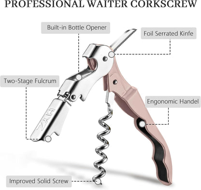 HYZ 2-Pack Wine Opener Waiter Corkscrew, Professional Wine Key for Servers, Bartender, with Foil Cutter, Manual Wine Bottle Opener Double Hinged (Black)
