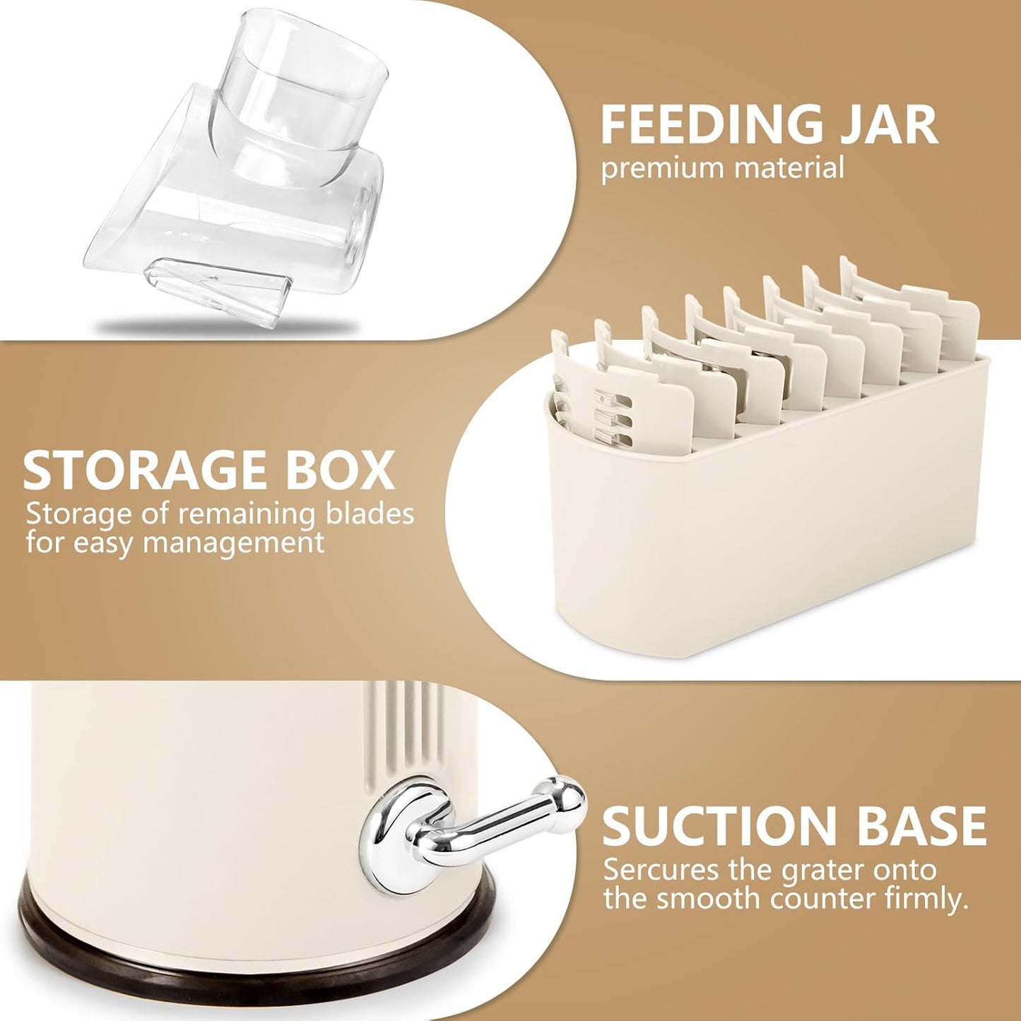 Rotary Cheese Grater with Handle: 5-in-1 Cheese Grater Hand Crank, Strong Suction Base for Fruit Vegetables Nuts with Blade Storage Box(Purple)