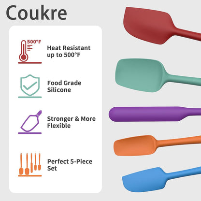 Coukre Silicone Spatula Set of 5,High Temperature Resistant, Food Grade Silicone, Dishwasher Safe, for Baking, Cooking (Pure Colorful A)