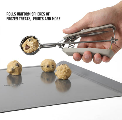 Calphalon Cookie Scoop, Stainless Steel Trigger Scoop for Cookie Dough, Ice Cream & Batter, Portion Control Kitchen Scoop with Release Mechanism, Taupe