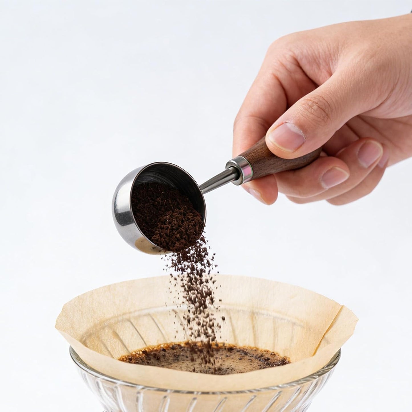 Retro Vintage Stainless Steel Coffee Scoop with Walnut Wood Handle, 10g Espresso Measure, 30ml Water Capacity (1, Gunmetal)
