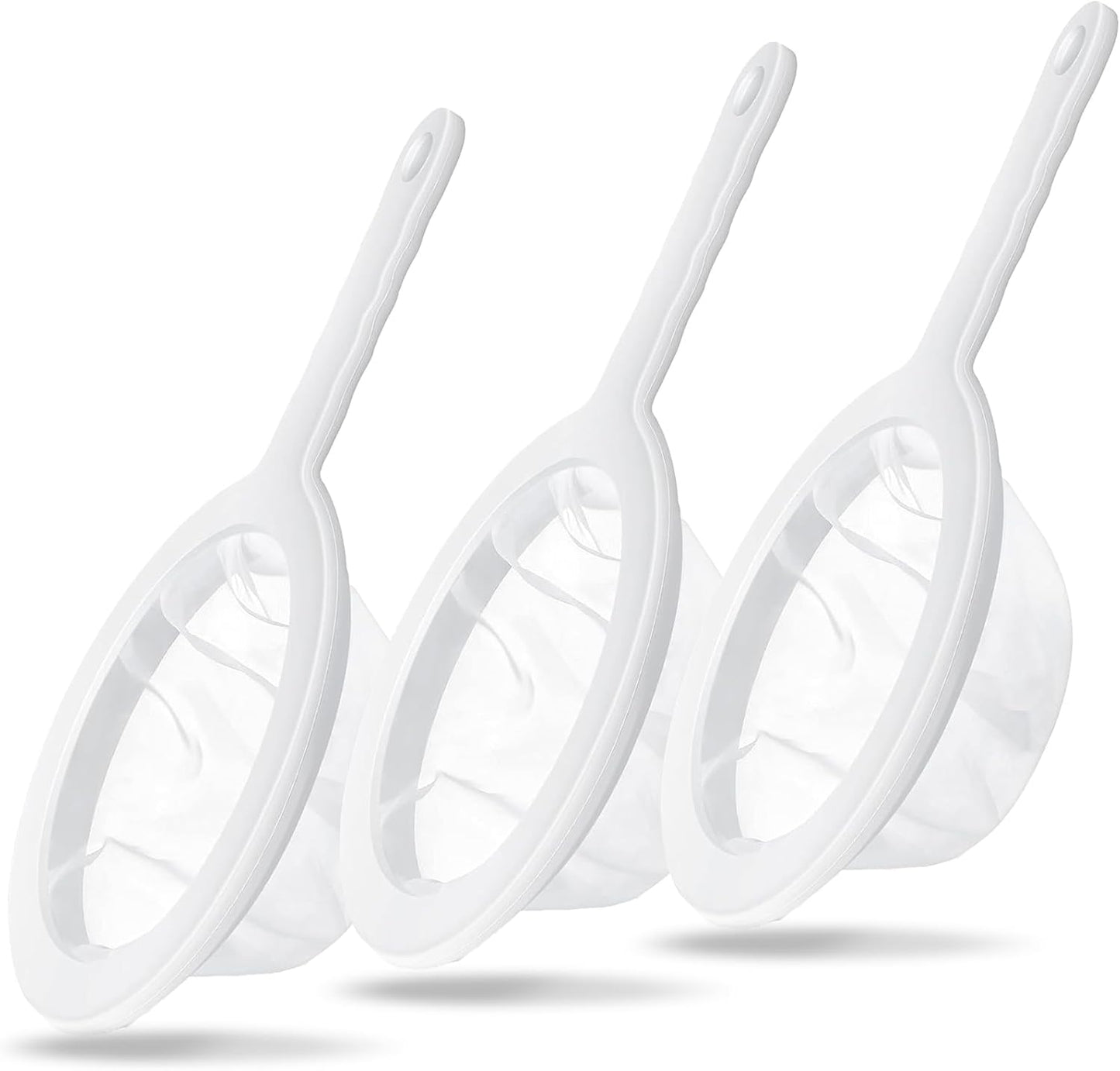 3-Piece Fine Mesh Strainer Set, 400/200/100 Mesh Nylon Sieve with Handle for Tea, Coffee, Nut Milk, Juice, Yogurt, Broth - Reusable, Dishwasher Safe Food Strainers