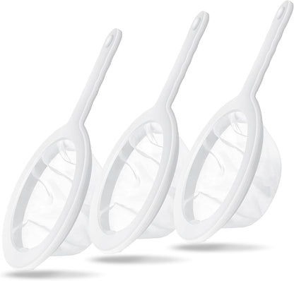 3-Piece Fine Mesh Strainer Set, 400/200/100 Mesh Nylon Sieve with Handle for Tea, Coffee, Nut Milk, Juice, Yogurt, Broth - Reusable, Dishwasher Safe Food Strainers