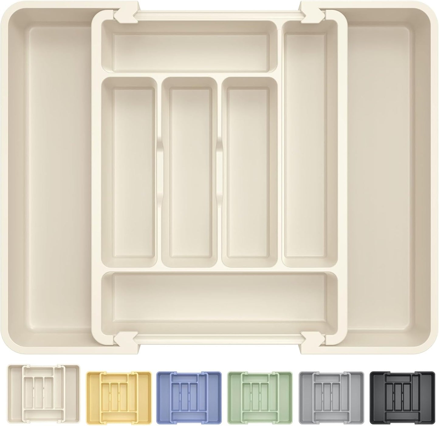Caperci Large Silverware Organizer for Kitchen Drawer & Utensils - Expandable Drawer Organizer for Cutlery, Flatware & Gadget, BPA-Free Thick Plastic, Wider Compartments & Non-skid Feet (Sage Green)