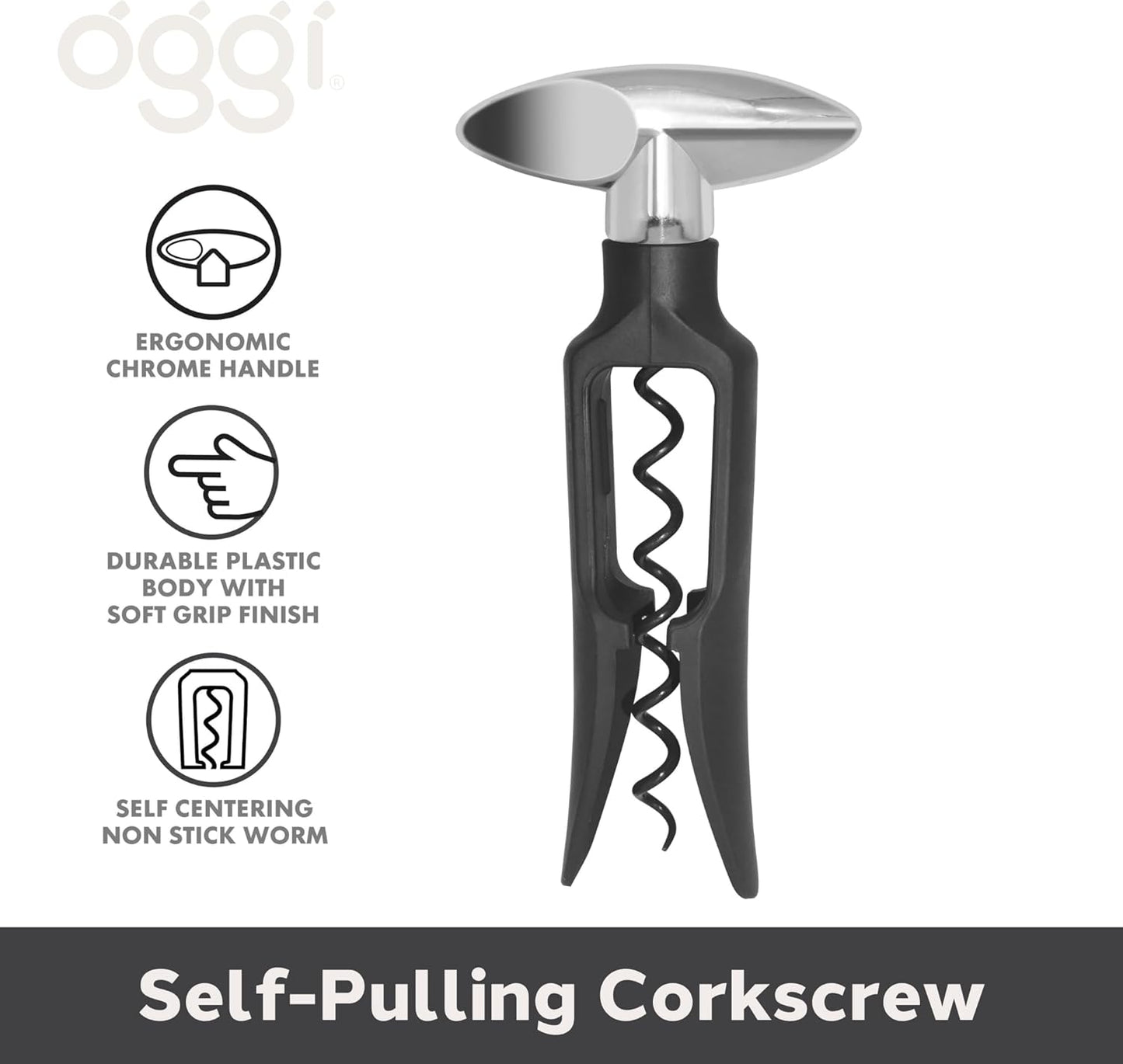 OGGI Wine Opener, Wing Corkscrew, Metal Manual Wine Bottle Opener, Multifunctional Cork Screw for Home & Waiters with Beer Bottle Opener, Durable Design