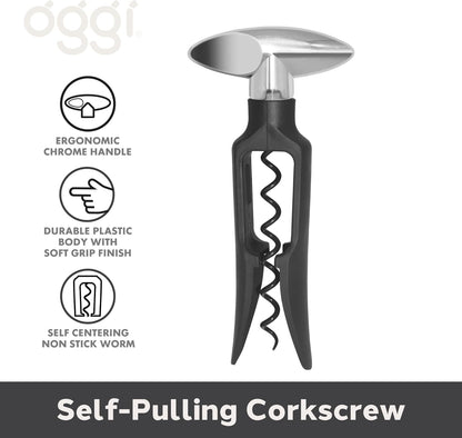 OGGI Wine Opener, Wing Corkscrew, Metal Manual Wine Bottle Opener, Multifunctional Cork Screw for Home & Waiters with Beer Bottle Opener, Durable Design