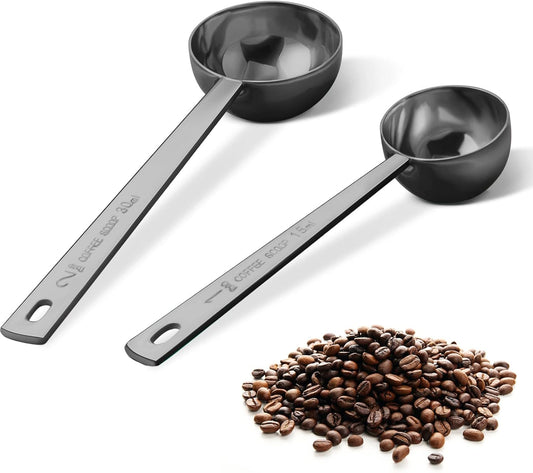 Safring Coffee Scoop Set, Tablespoon Scoop 2 Pc Set (1 Tbsp & 2 Tbsp), Stainless Steel Measuring Spoons for Ground Coffee with Short Handles, for Tea, Sugar, or Flour