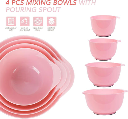 BoxedHome Green Ombre Nesting Plastic Mixing Bowl Set With Pour Spout, Microwave and Dishwasher Safe, BPA free Non-Slip Base, Set of 4 Size 1.7, 2.5, 3.5 and 4.5qt, Great for Prepping, Baking, Cooking