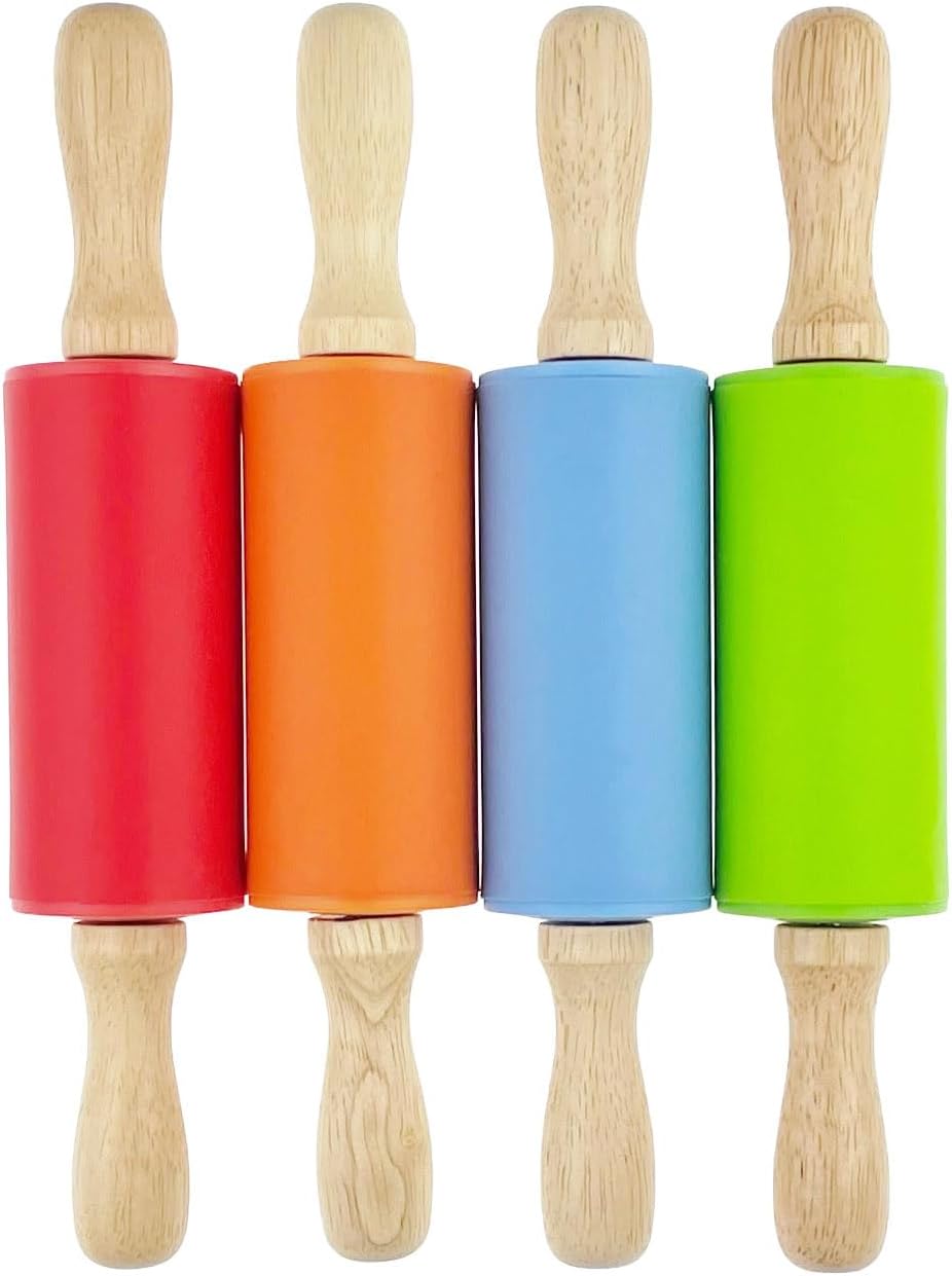 4 Pack Mini Small Rolling Pin 9 Inch Kids Rolling Pin Wooden Handle for Home Kitchen