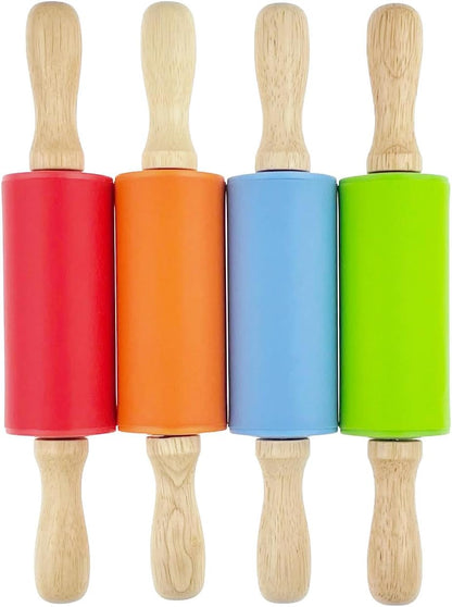 4 Pack Mini Small Rolling Pin 9 Inch Kids Rolling Pin Wooden Handle for Home Kitchen