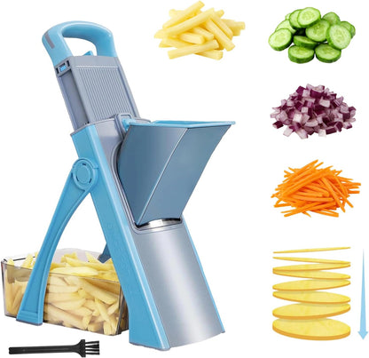 Upgraded Safe Mandoline Slicer Plus, Thickness Adjustable Vegetable Food Chopper, Potato Fries Cutter Veggie Salad Dicer Tomato Onion Versatile Mandoline Slicer for Kitchen (Blue)