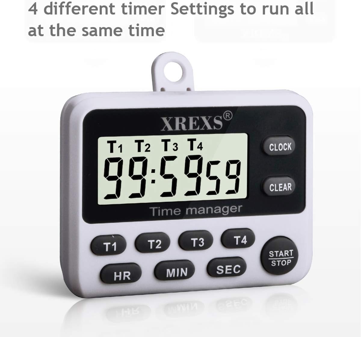 XREXS 4-Channel Digital Kitchen Timer Clock with Large LCD Display, 4 Groups Simultaneous Timing Countdown Up Pocket Timer, Magnetic Attachable (Battery Included)
