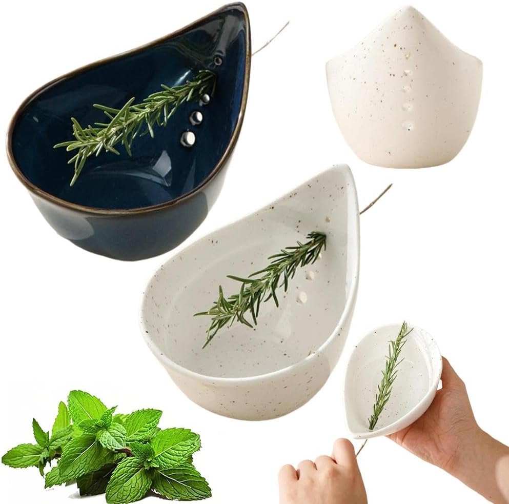 Pottery Herb Stripper Bowl, Handmade Ceramic Herb Peeling Bowl, Herbs Stripper Tool 5 Holes for Separating Leaves and Stems, Pottery Kitchen Tool for Meal Prep, Kitchenware for root removal