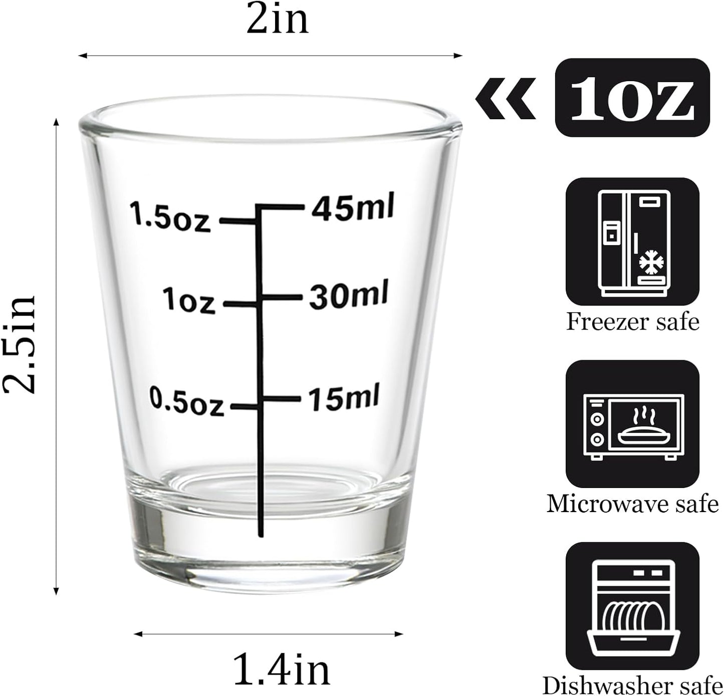 Ruckae Shot Glasses Measuring Cup Set 12 Pack Square Espresso Shot Glasses Liquid Heavy Glass -Incremental Measurement 2oz Shot Glass for Bars and Home Use