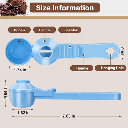 2-in-1 Coffee Scoop with Funnel, 2 Teaspoon Measuring Spoon for Reusable K Cups, Ground Coffee, Protein Powder & Tea, Mess-Free Plastic Design (Pink)