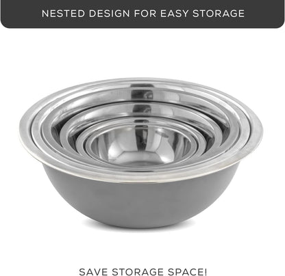 JoyJolt Stainless Steel Mixing Bowl Set of 6-5qt to 0.5qt Nesting Bowls for Dough, Batter & Baking