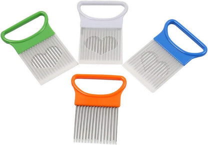 2Pcs Onion Holder Slicer, Stainless Steel Tomato Lemon Potato Vegetable Holder Slicer Cutter Tool for Kitchen Worker Slicing
