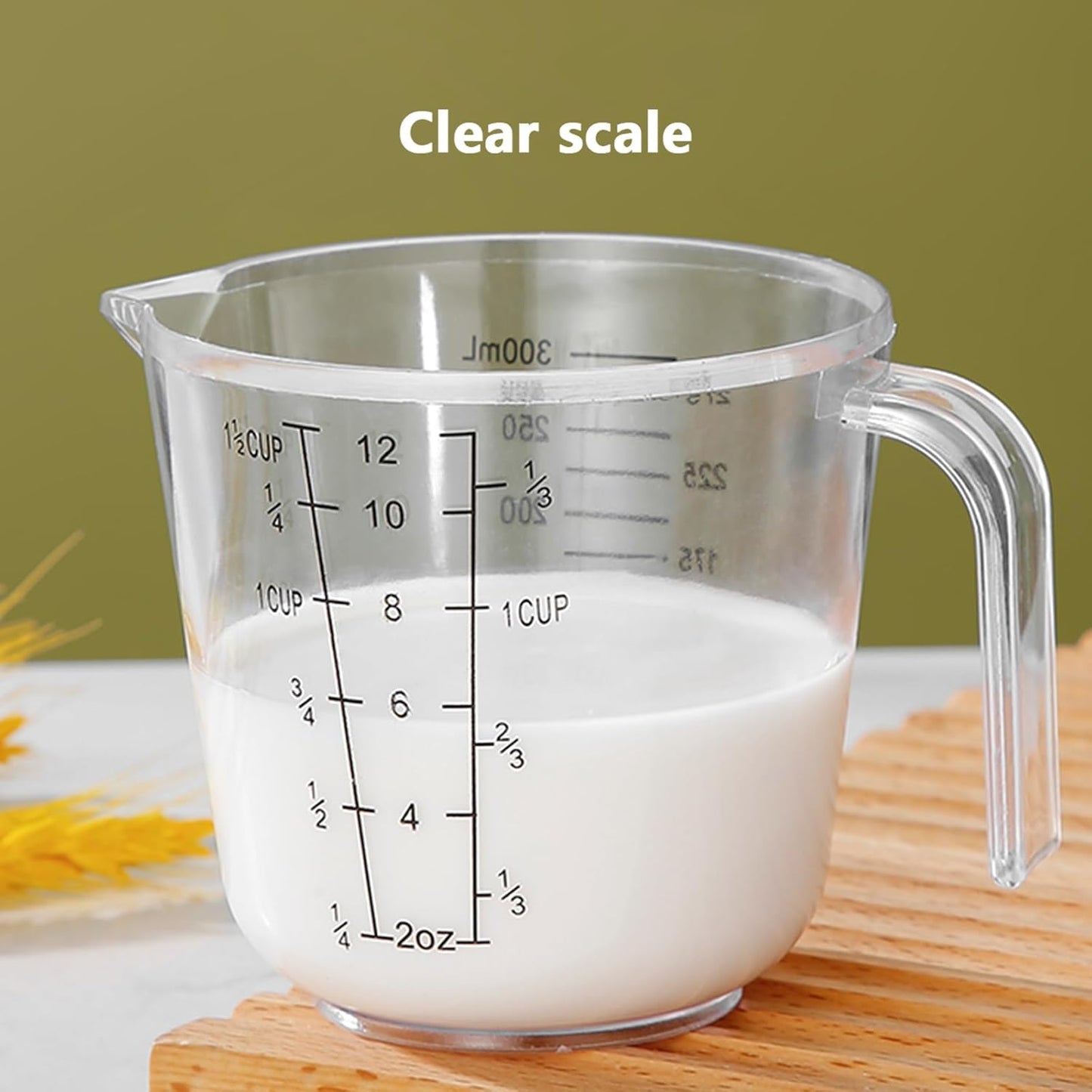 Plastic 1 ½ Cup Measuring Cup Stackable Liquid Measuring Cup with ML and Cups Measures