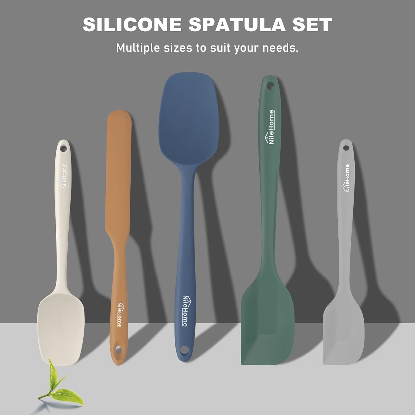 NileHome Silicone Spatula Set, 5 Pieces Food Grade Kitchen Utensils with Silicone Brush Heat Resistant BPA-free Rubber Spatula for Scraping, Baking, Cooking, Mixing—Black