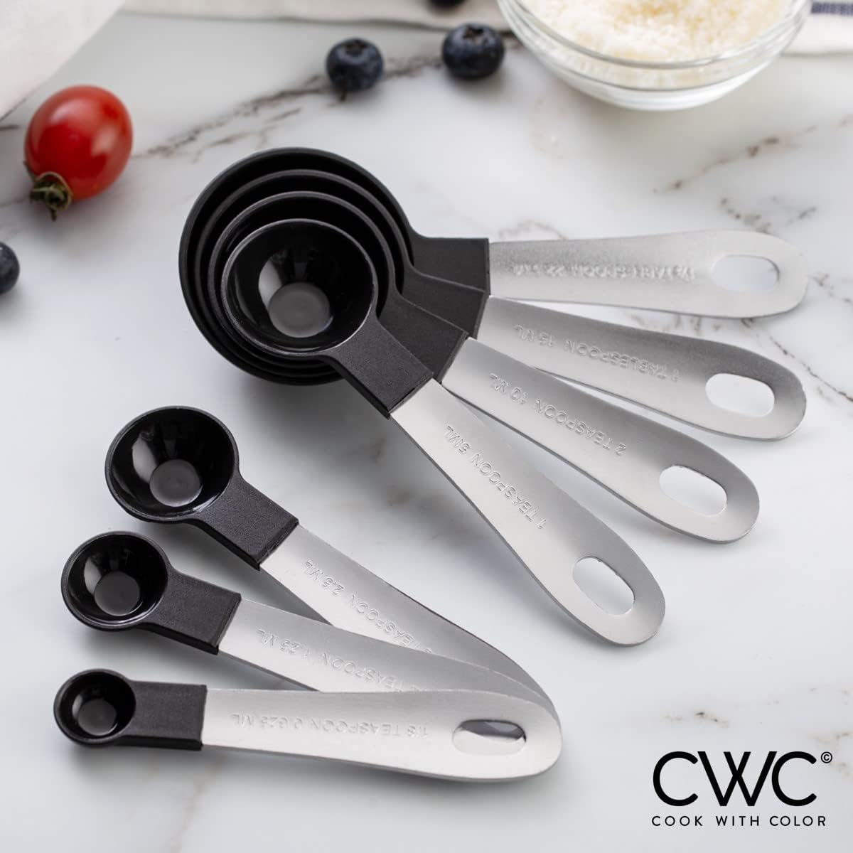 COOK WITH COLOR Measuring Cups Set and Measuring Spoon Set, Stainless Steel Handles, Nesting Kitchen Measuring Set, Liquid Measuring Cup Set, 12 PC Stainless Steel, Gray