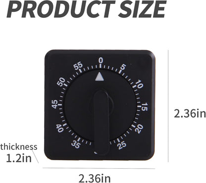 Square 60 Minute Mechanical Kitchen Timer Loud Alarm No Batteries Ideal for Cooking Baking and Kitchen Management Black