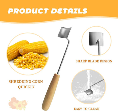 Corn Stripper Tool - Efficient Kernel Remover & Shucker for Fresh Corn, with Wooden Handle 3Pcs