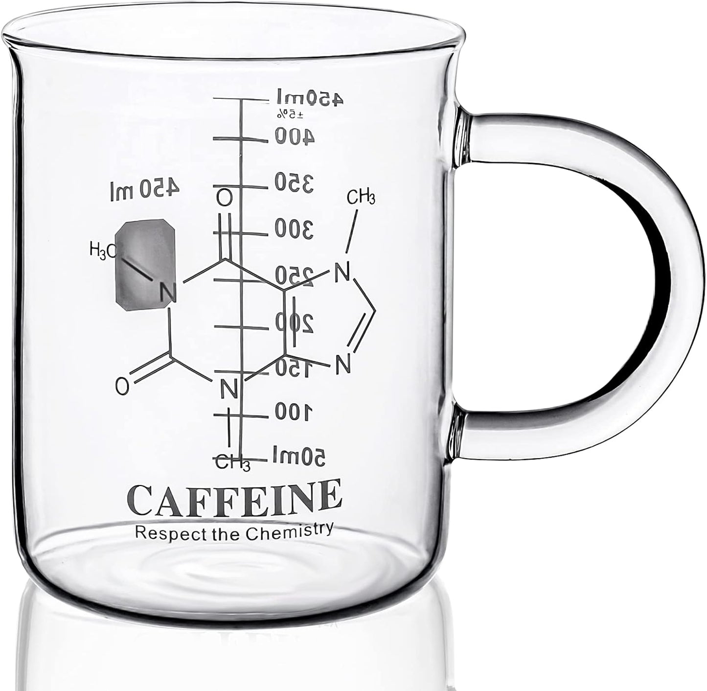 Caffeine Beaker Mug, Chemistry Coffee Mug 16 oz Borosilicate Glass, Measuring Graduated Beaker (450ml)