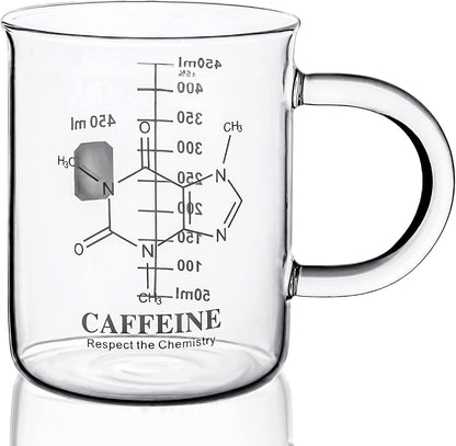 Caffeine Beaker Mug, Chemistry Coffee Mug 16 oz Borosilicate Glass, Measuring Graduated Beaker (450ml)