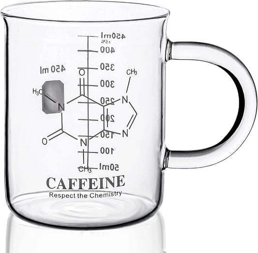Caffeine Beaker Mug, Chemistry Coffee Mug 16 oz Borosilicate Glass, Measuring Graduated Beaker (450ml)