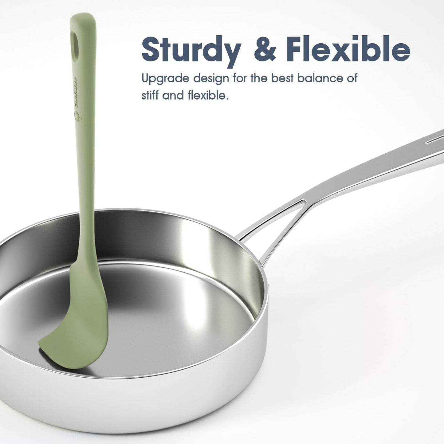 ChefAide 5 Pieces Silicone Spatula Set, Food Grade Rubber Spatula, Upgrade Strong Handle with Ergonomic Grip, Heat Resistant Up to 600°F for Nonstick Cookware, Cooking