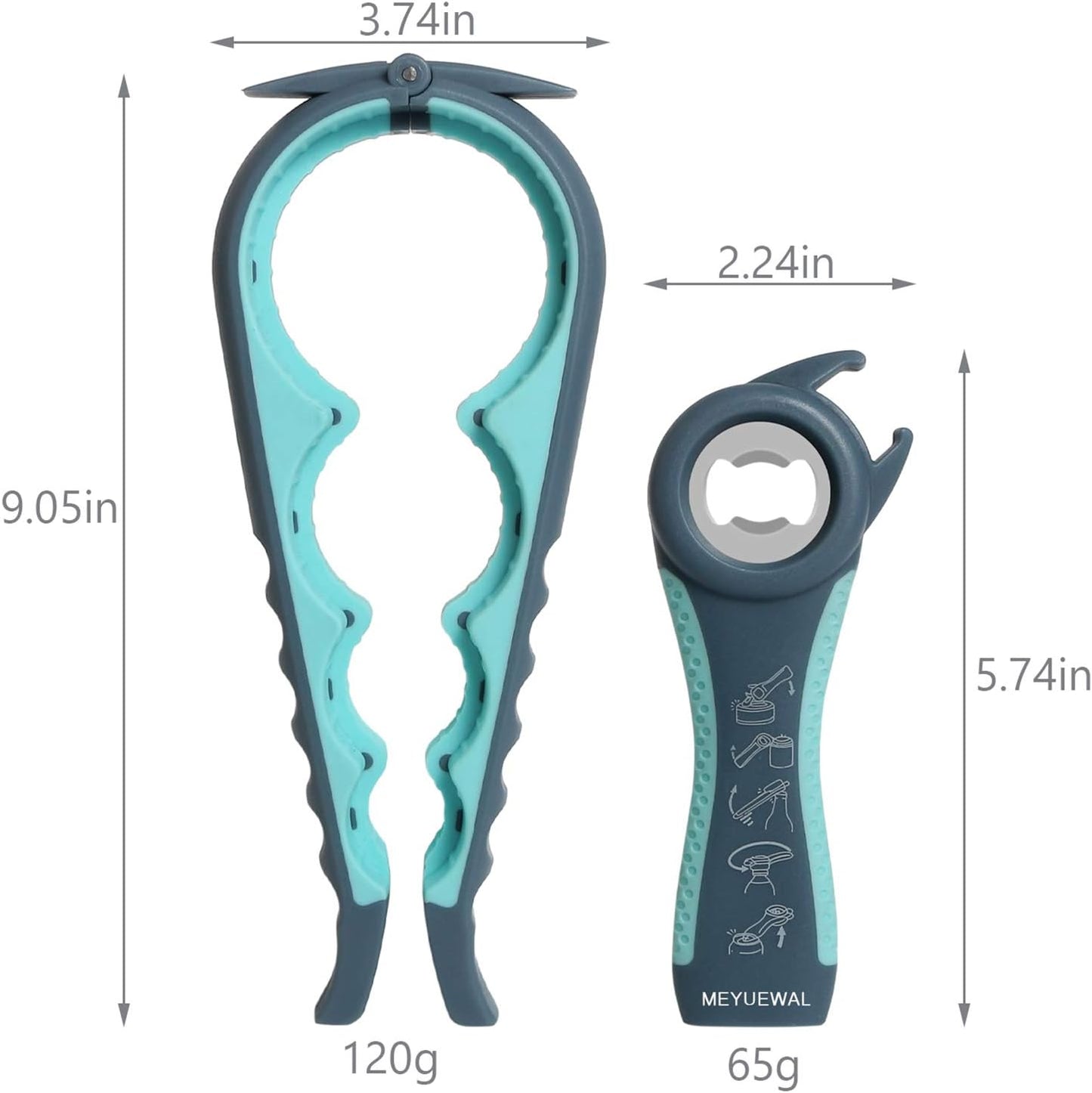 Jar Opener, 5 in 1 Multi Function Can Opener Bottle Opener Kit with Silicone Handle Easy to Use for Children, Elderly and Arthritis Sufferers (Apple Red）