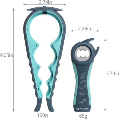 Jar Opener, 5 in 1 Multi Function Can Opener Bottle Opener Kit with Silicone Handle Easy to Use for Children, Elderly and Arthritis Sufferers (Apple Red）