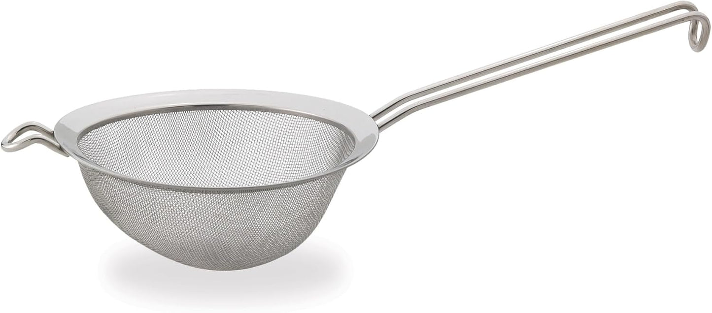 HIC Kitchen Fine Mesh Strainer With Helper Handle, 18/8 Stainless Steel, 6-Inch, For Sifting, Draining, And Straining Pasta, Vegetables, Stocks, And Sauces