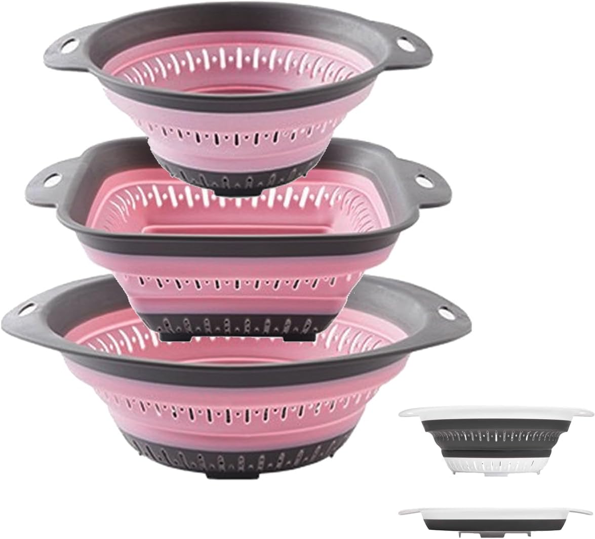 Collapsible Colander and Strainer,Silicone Strainer Colanders & Food Strainers,for Vegetable and Fruit, Kitchen Essentials (2, Blue, 1.3L+2.5L)