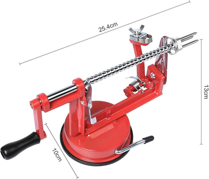 Apple Peeler Corer, Apple Peeler, 3 in 1 Peel Slice Remove Core, with Suction Base Suitable for Apples, Pears, Potatoes, Carrots (Red)