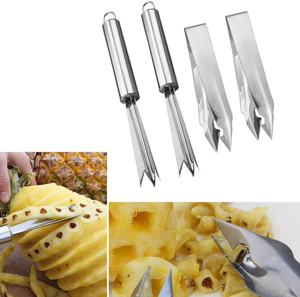 4Pack Pineapple Eye Peeler Remover Tool, Stainless Steel V Shape Pineapple Eye Cutter Removing Fork, Pineapple Eye Clip Kitchen Tools