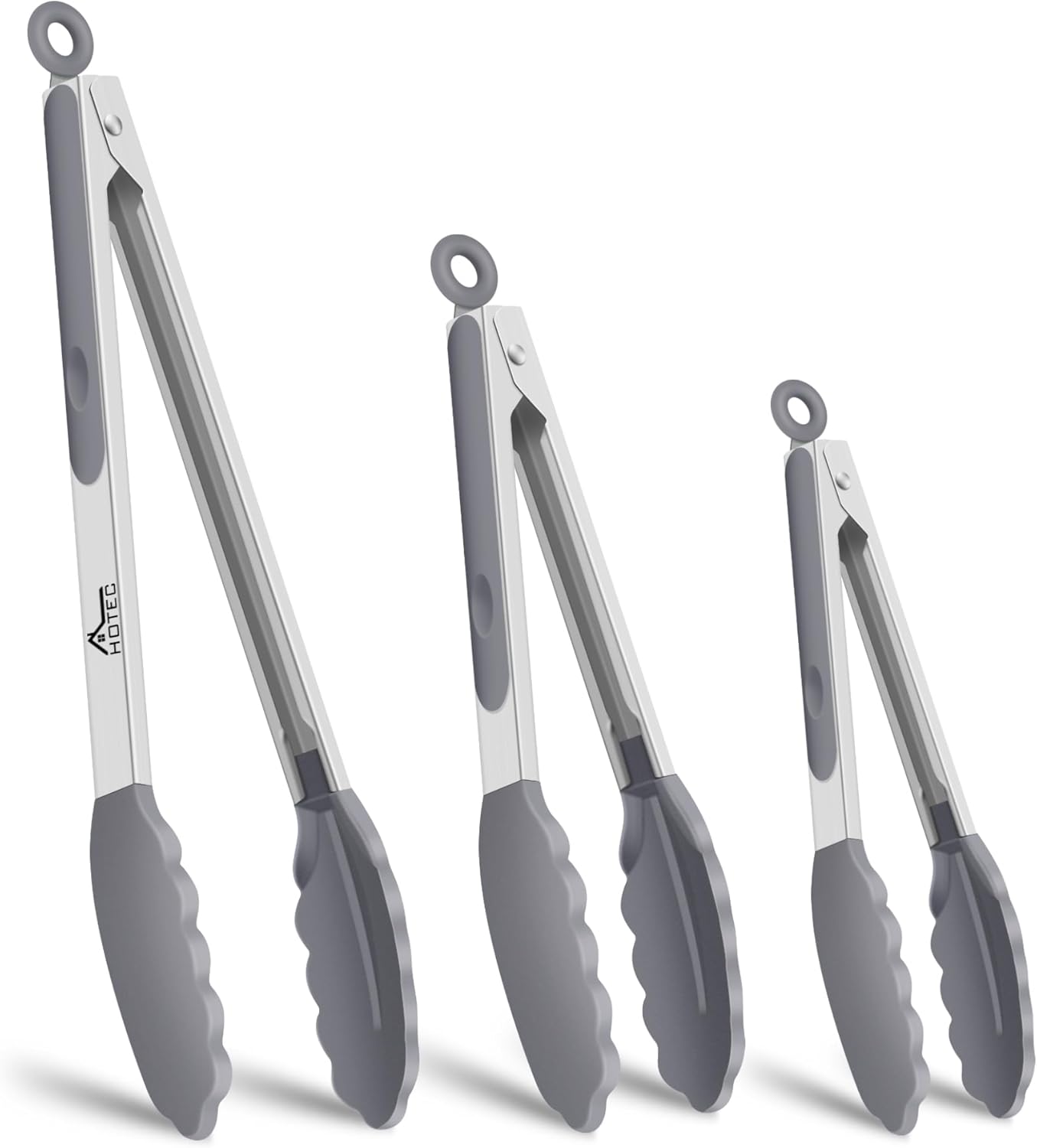 HOTEC Premium Stainless Steel Locking Kitchen Tongs with Silicon Tips, Set of 3-7", 9" and 12" (Gradient Blue)