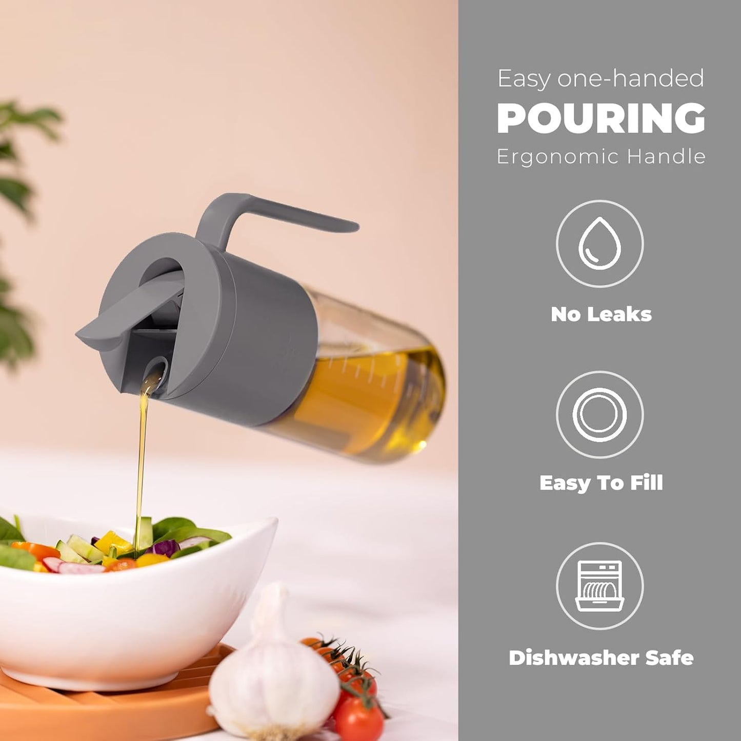 Zuutii Olive Oil Dispenser Bottle 18.6oz – Auto Flip Glass Vinegar Bottle with No-Drip Spout for Kitchen Cooking, Oil and Sauce Dispenser, Light Cream