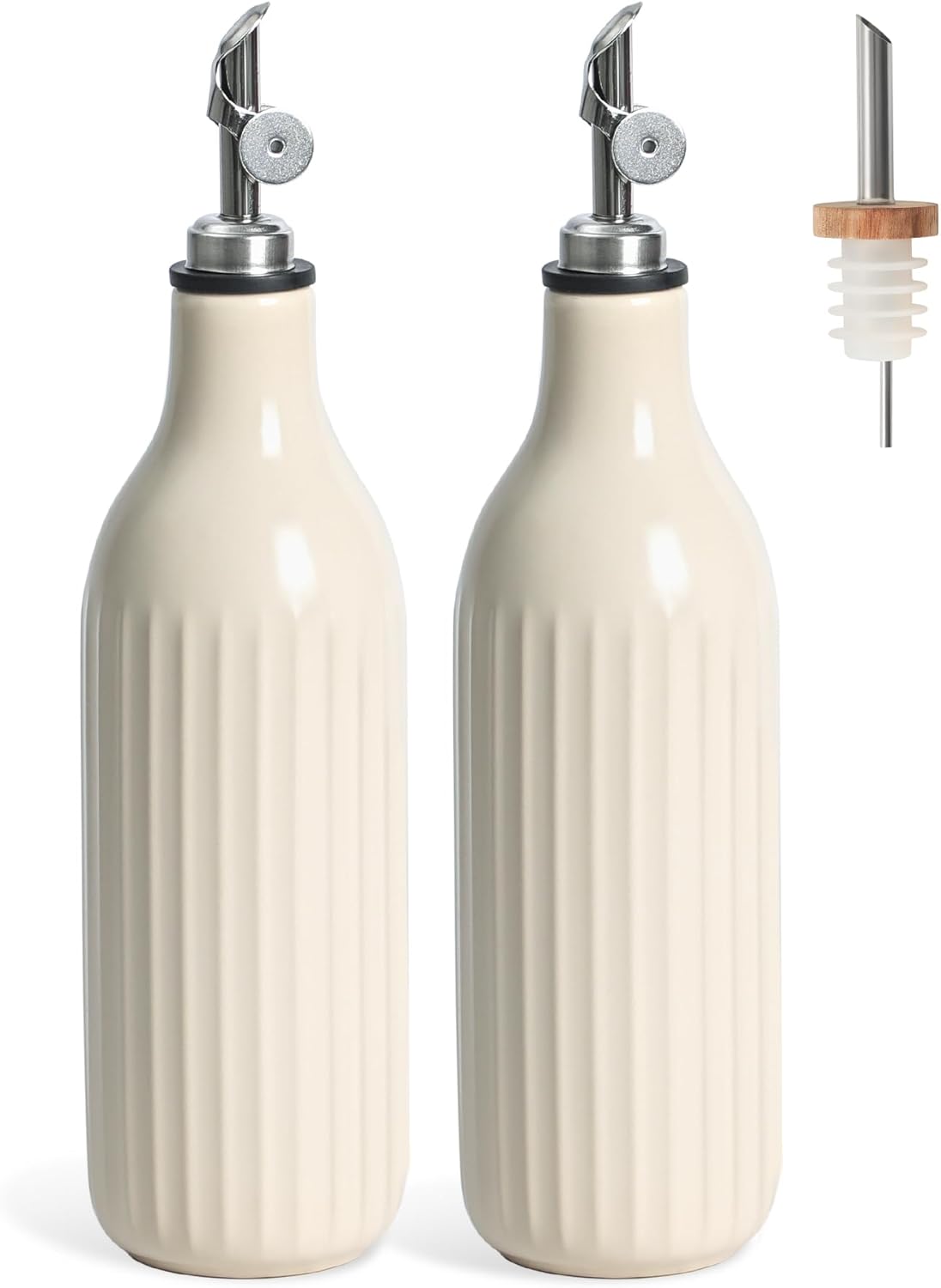 FE FUN ELEMENTS Olive Oil Dispenser Bottle, 19 oz Oil Dispenser for Kitchen and Vinegar Dispenser Bottle, Suitable for Vinegar, Coffee Syrups & Other Liquids, Off White