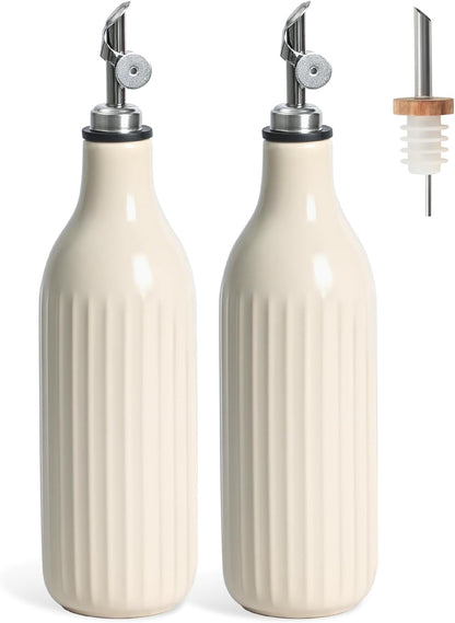 FE FUN ELEMENTS Olive Oil Dispenser Bottle, 19 oz Oil Dispenser for Kitchen and Vinegar Dispenser Bottle, Suitable for Vinegar, Coffee Syrups & Other Liquids, Off White